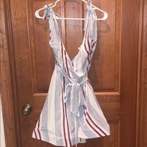 NWT Red White Blue striped shouldertie flare dress